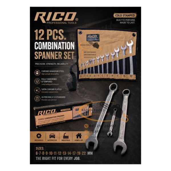 InShot_20260801_101927811 ست آچار یکسر تخت و یکسر رینگی ۱۲ عددی ریکو RICO - Image 1